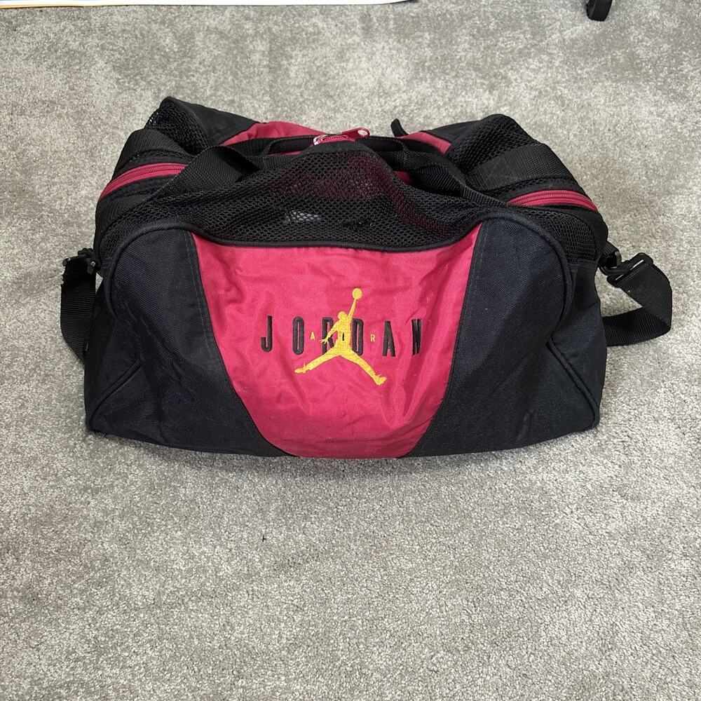 Vintage Nike Air Jordan Flight Duffel Gym Bag 1990s Mesh Red